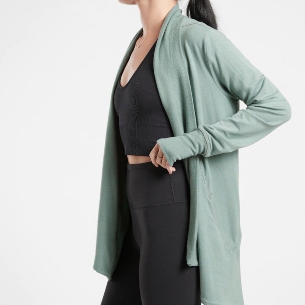 Athleta Nirvana Pranayama Minimalistic Mint Green Wrap Tencel Modal Cardigan - Picture 2 of 13
